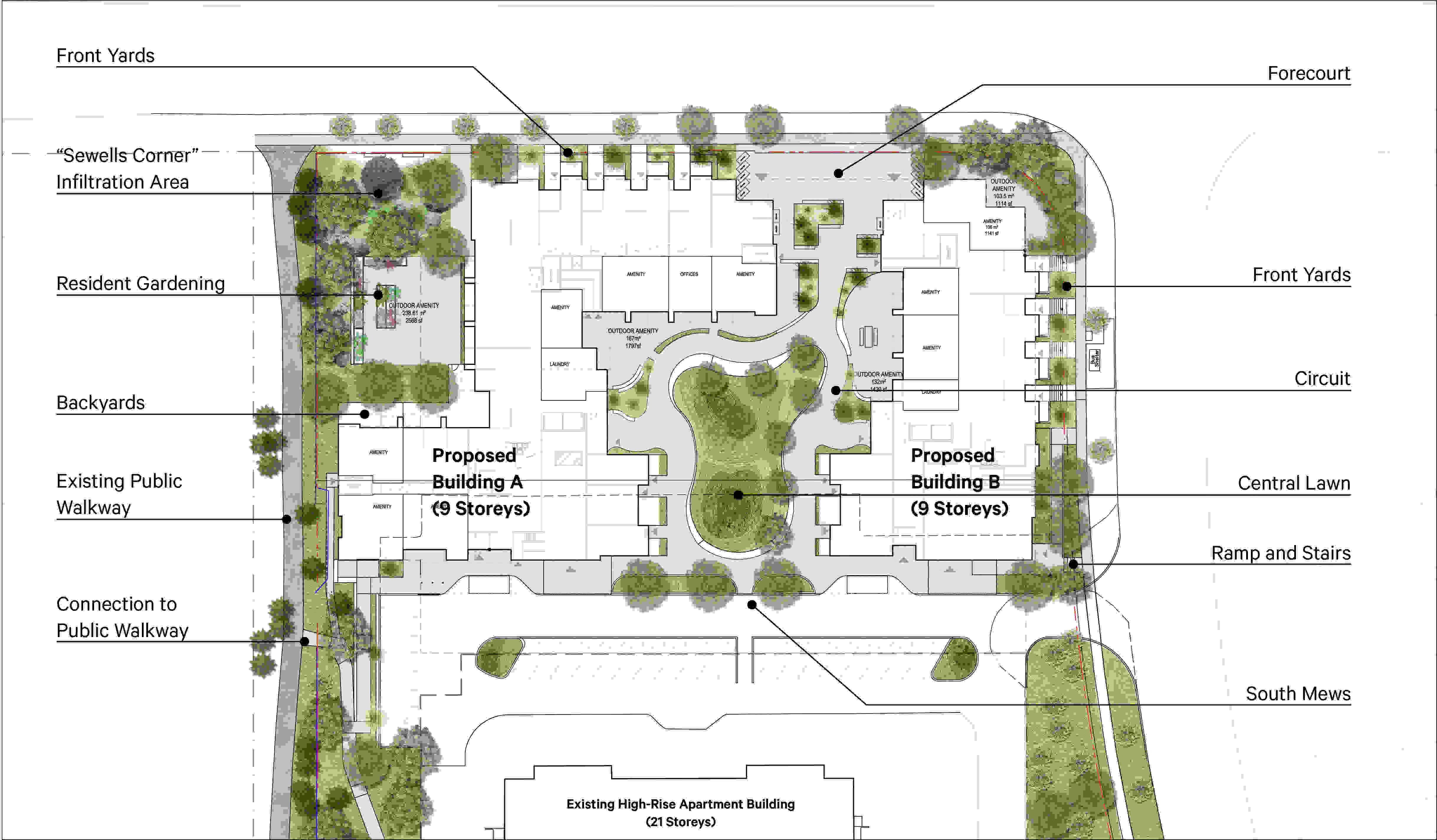 Plans showing the proposed lanscaping of the development