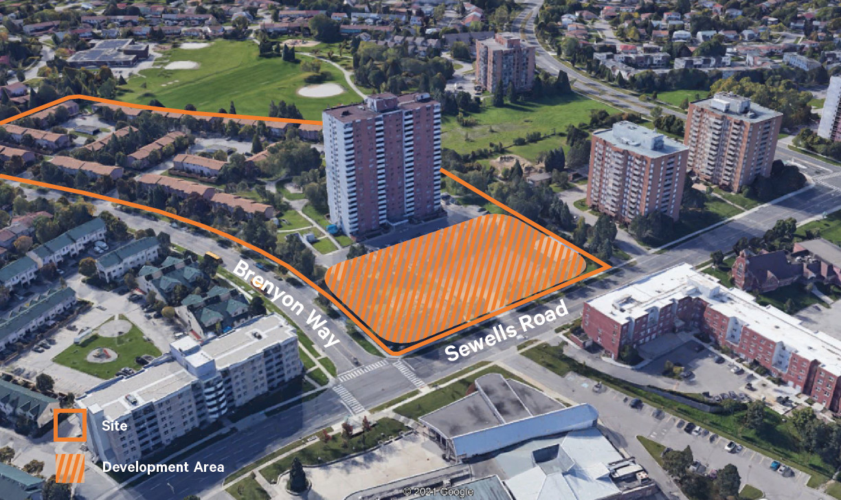 Areal photo showing the proposed development of 25 Seweels Road in relation to existing buildings